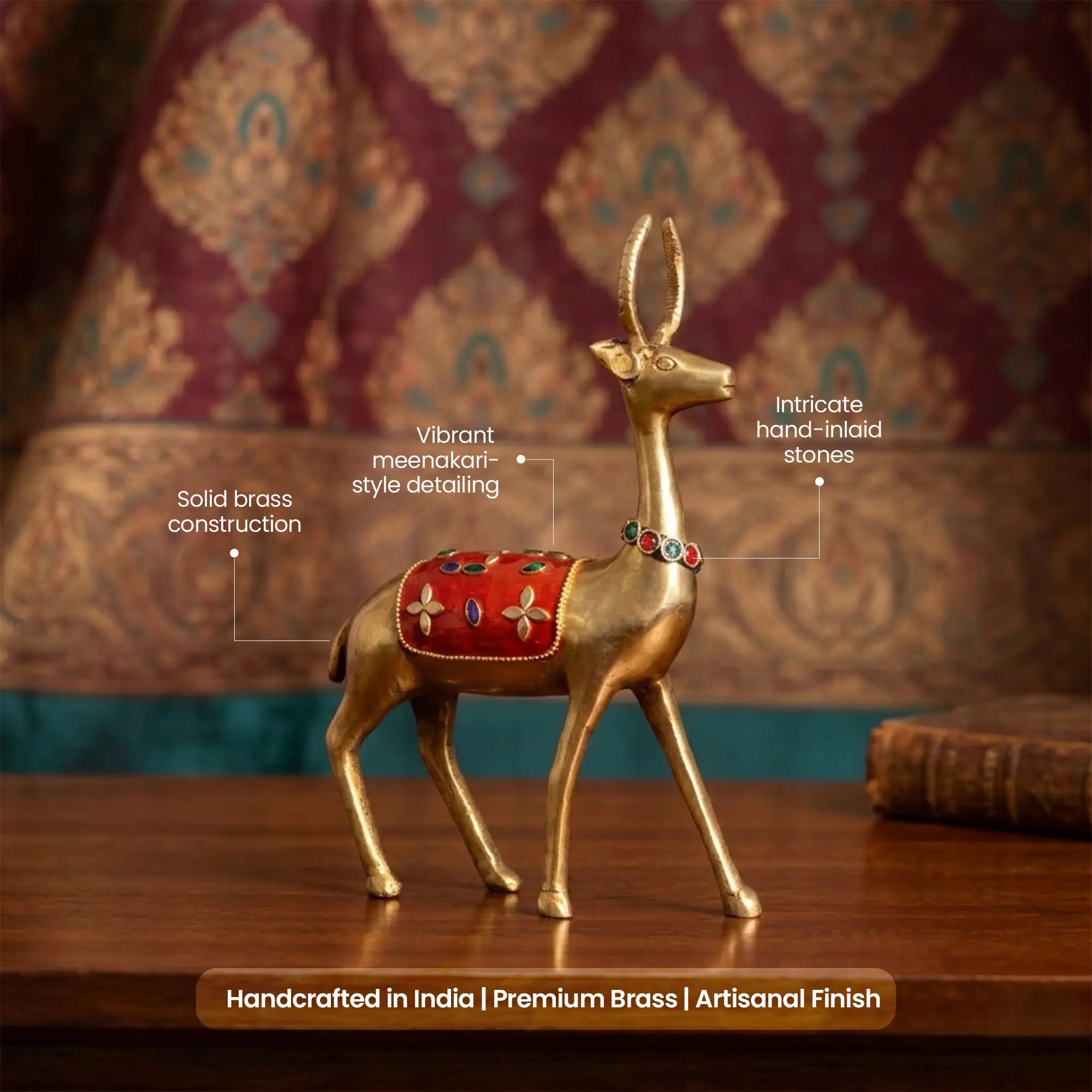 Standing Royal Brass Deer with Stonework