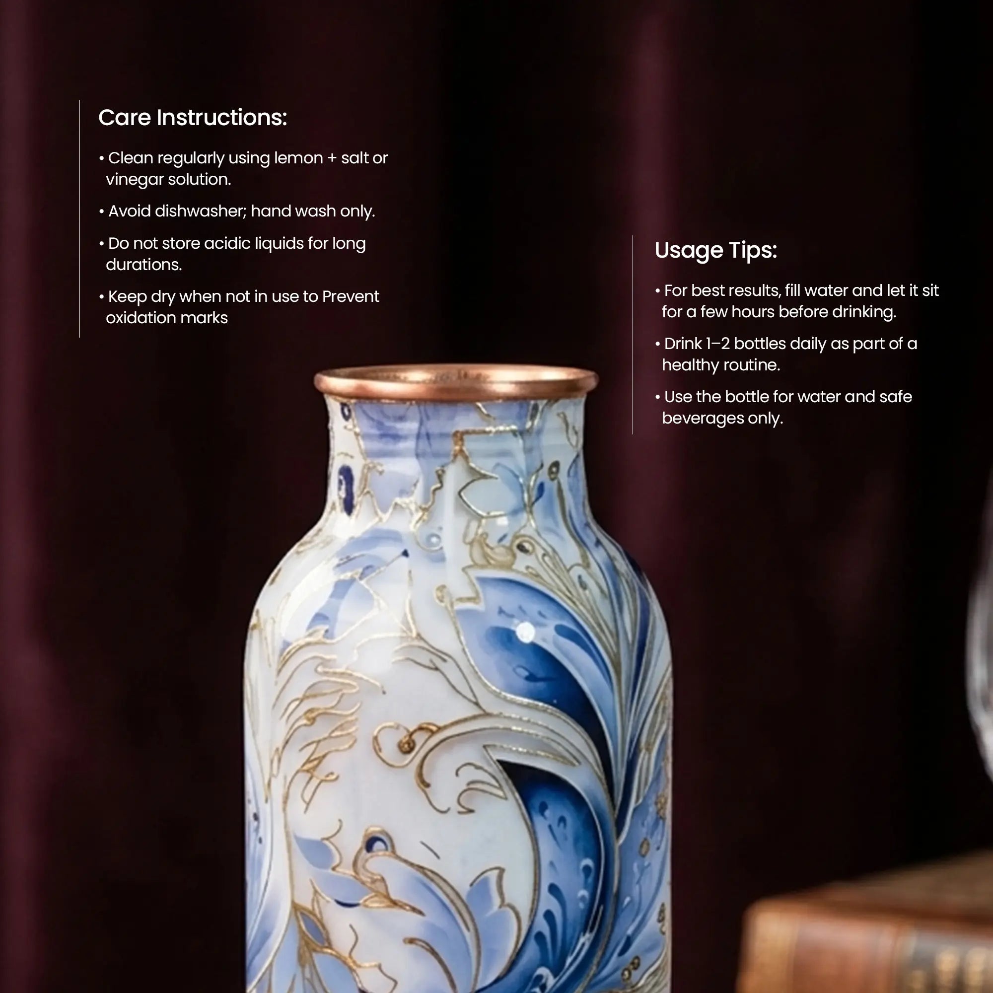 Grey Blue Marble Print Copper Bottle