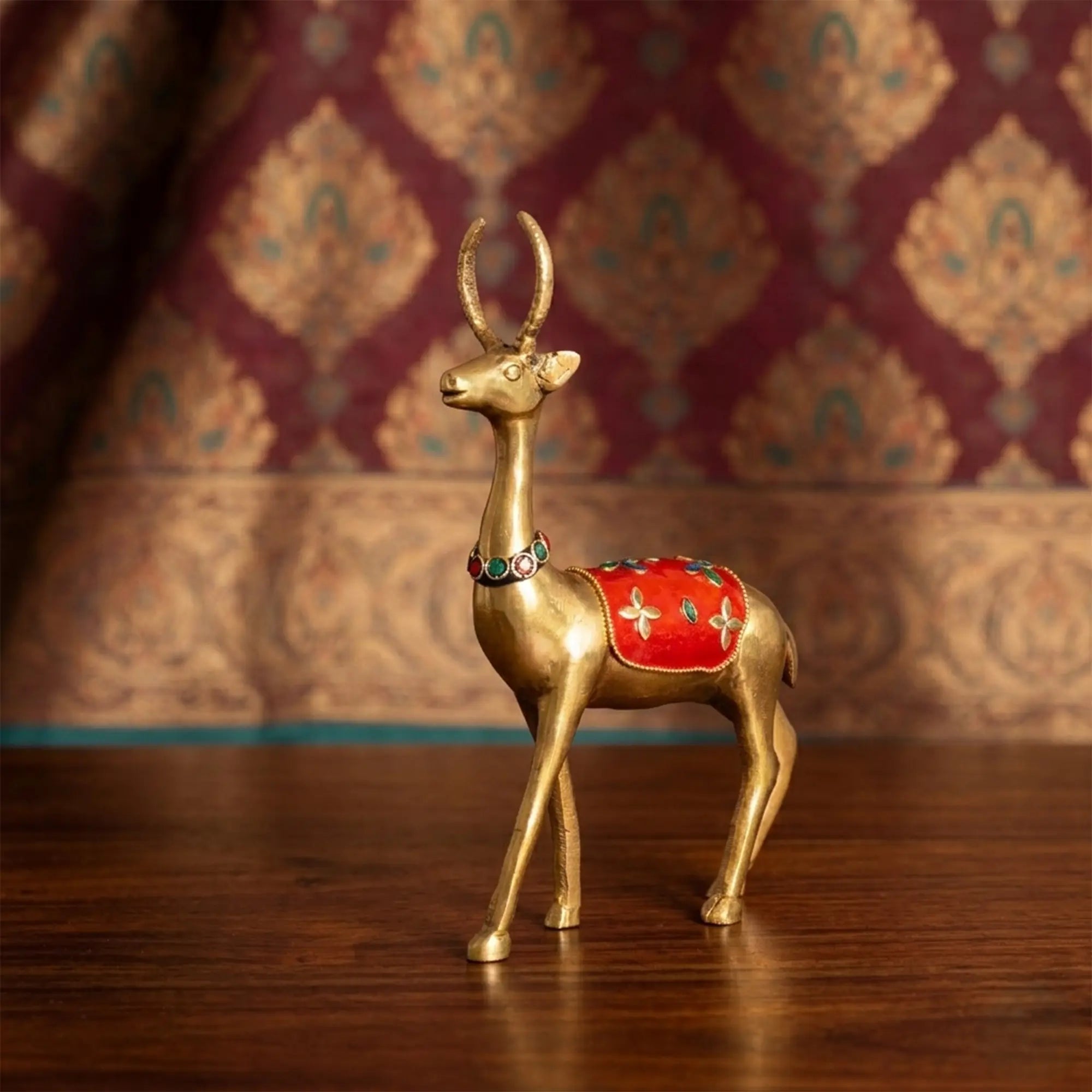Standing Royal Brass Deer with Stonework