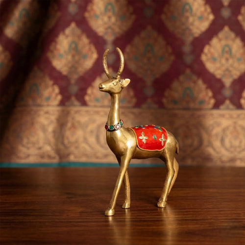 Standing Royal Brass Deer with Stonework