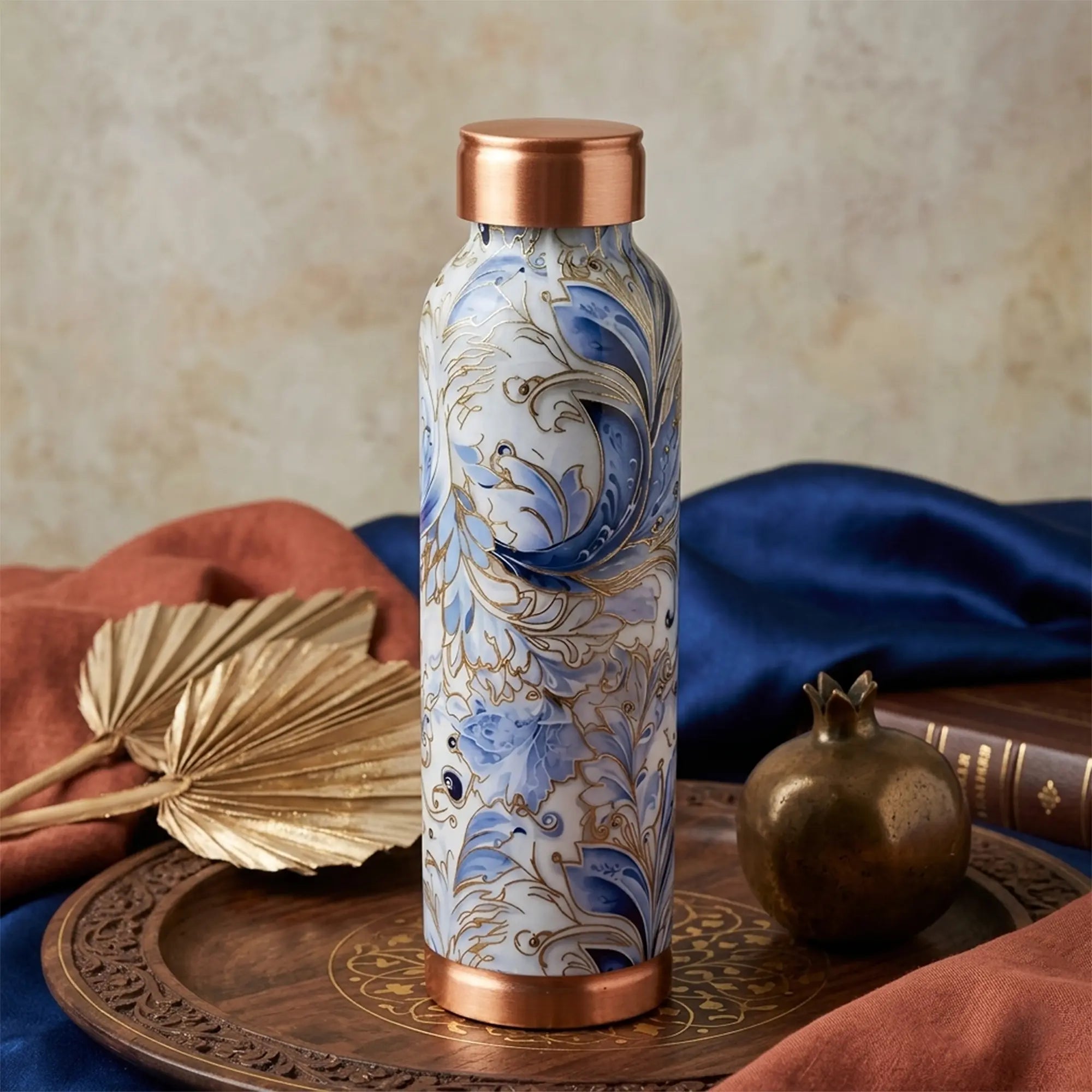 Grey Blue Marble Print Copper Bottle