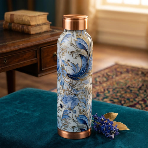 Grey Blue Marble Print Copper Bottle