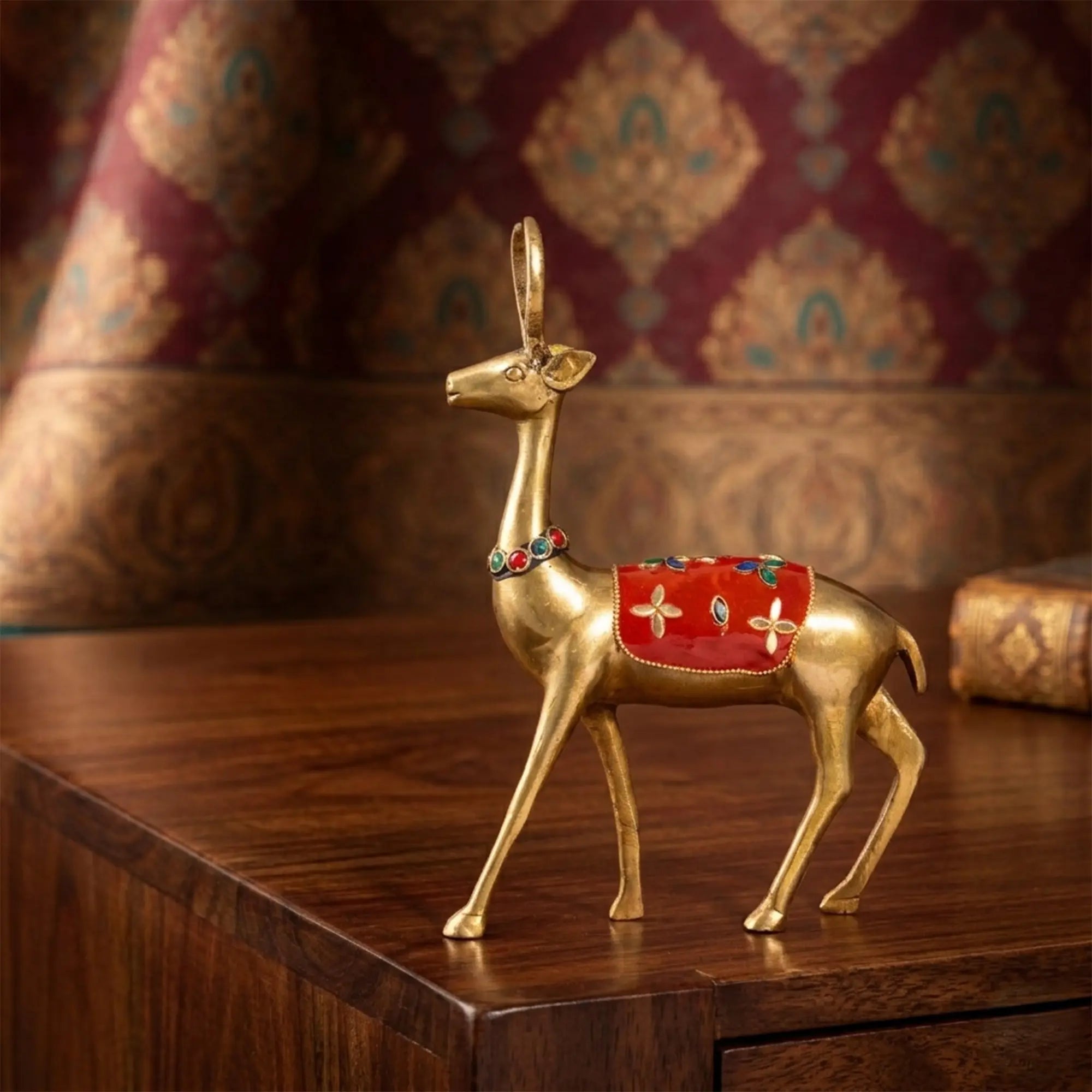 Standing Royal Brass Deer with Stonework