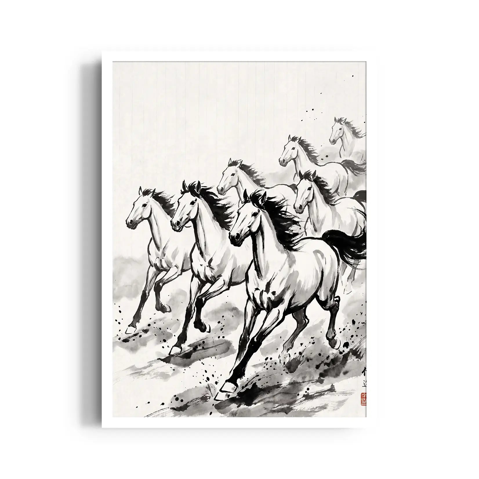 Zen Brushwork Gallop — 7 Horses Vastu Art