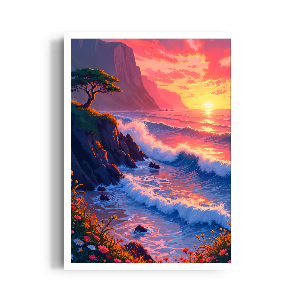 Crimson Tide Coastal Sunset - Landscape Modern Wall Art