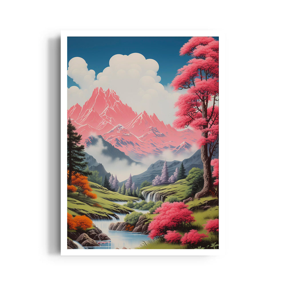 Blossom Valley Crimson Peaks - Landscape Modern Wall Art