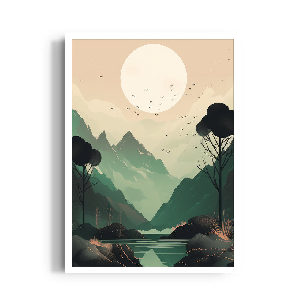 Emerald Valley Moonrise – Landscape Modern Wall Art - Pillow Fights