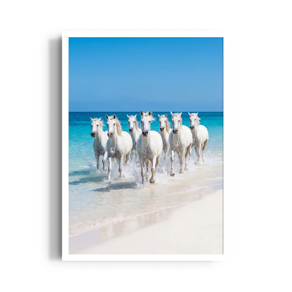 Azure Shoreline Sprint — 7 Horses Vastu Art