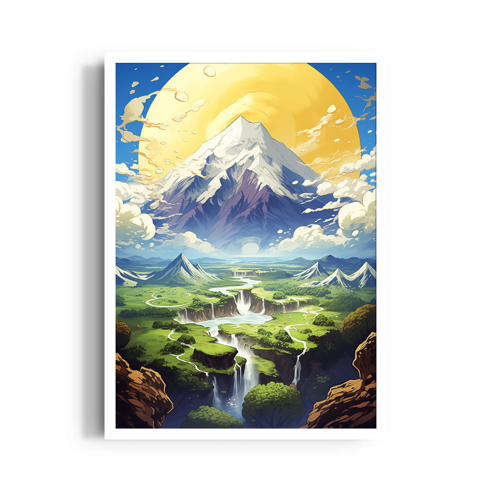 Celestial Summit Waterfall Valley - Landscape Modern Wall Art