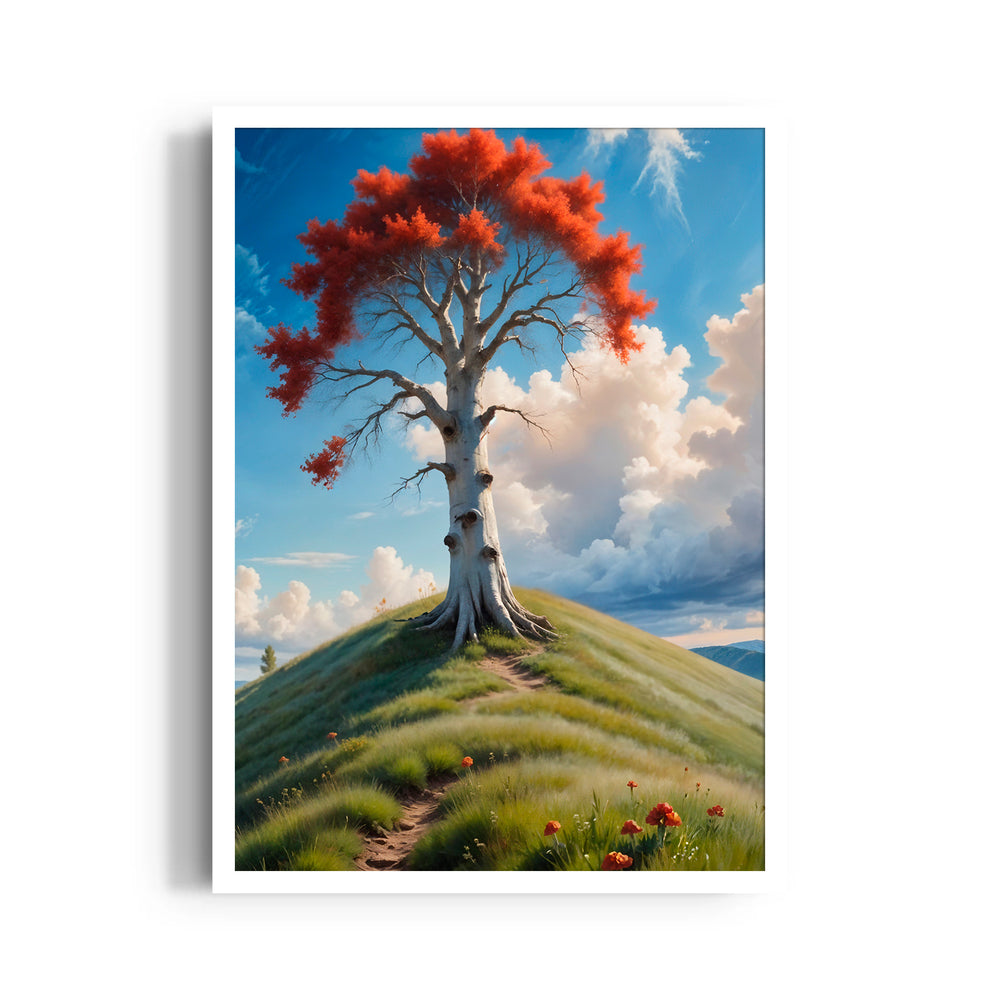 Scarlet Crown Hilltree – Landscape Modern Wall Art - Pillow Fights