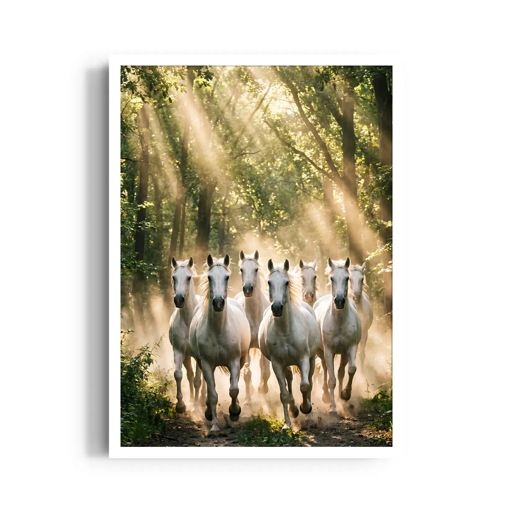 Enchanted Forest Gallop — 7 Horses Vastu Art