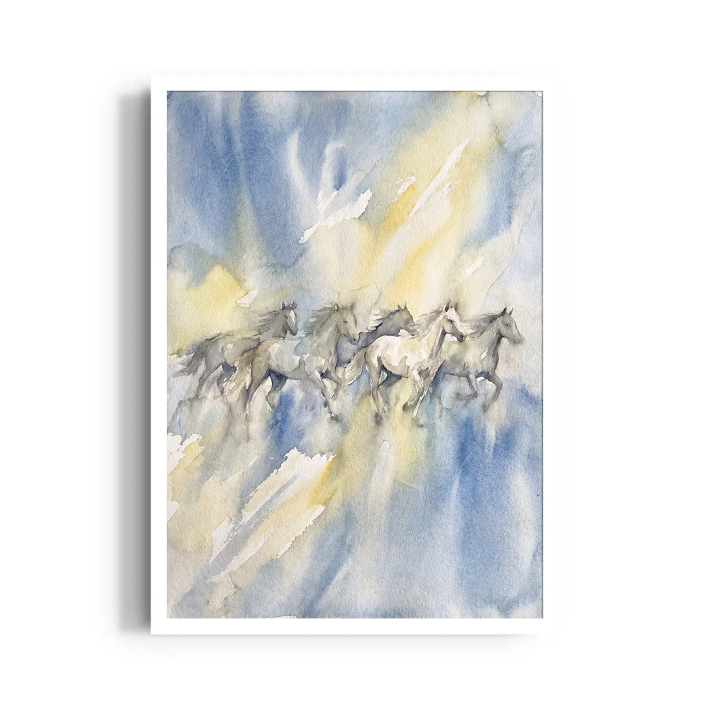 Watercolor Sky Motion — 7 Horses Vastu Art