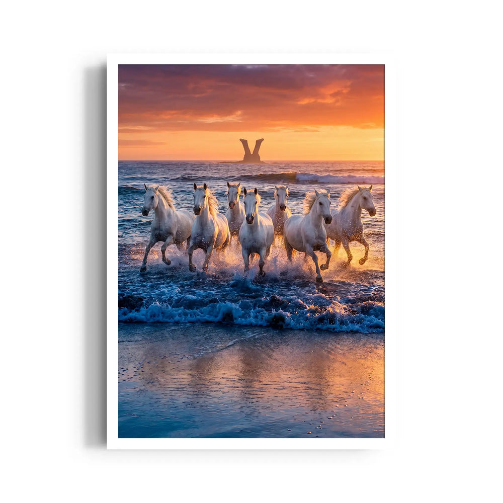 Majestic Shoreline Sprint - 7 Horses Wall Art