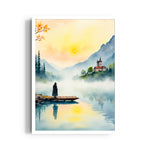 Misty Castle Lake Reverie - Landscape Modern Wall Art