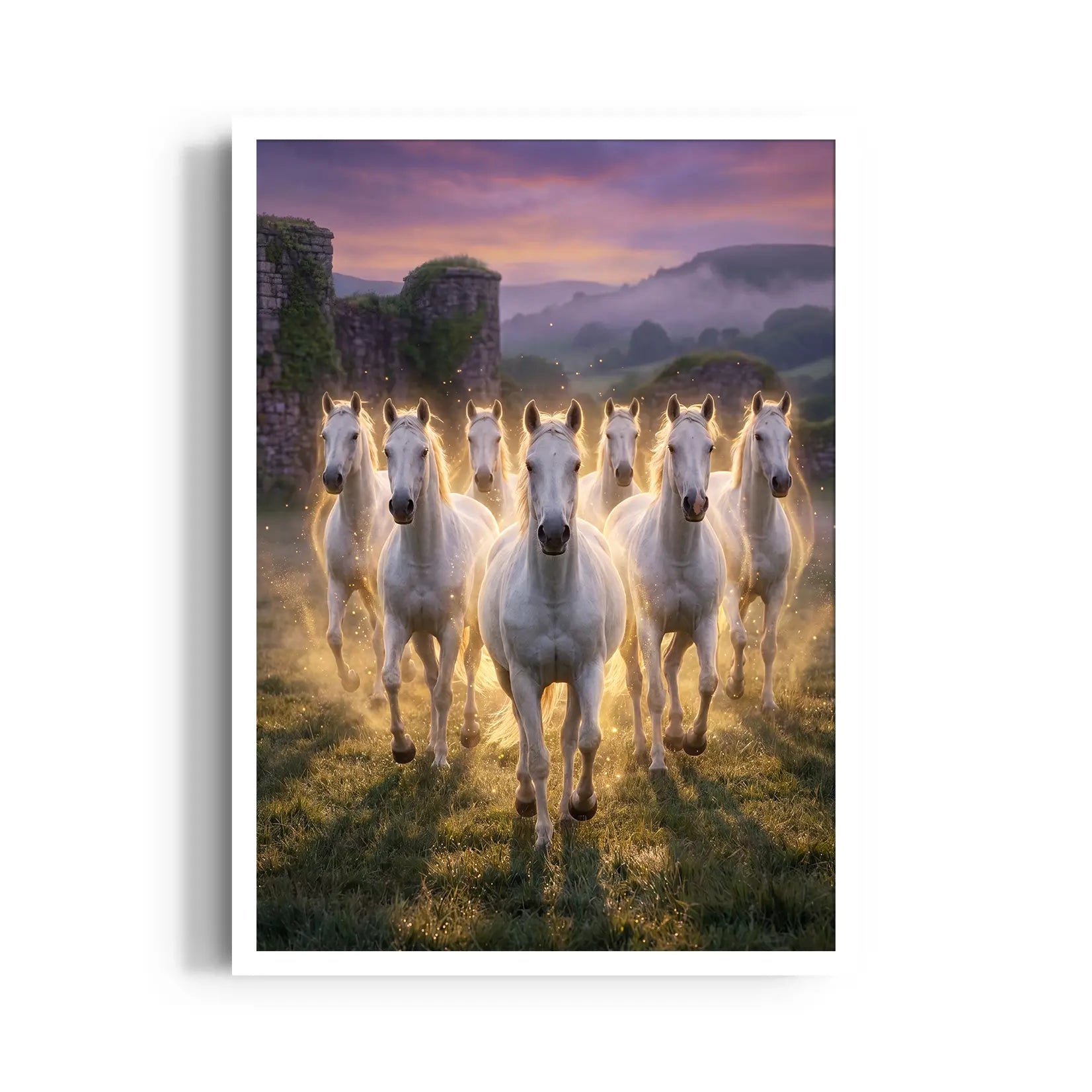 Golden Aura Victory — 7 Horses Vastu Art