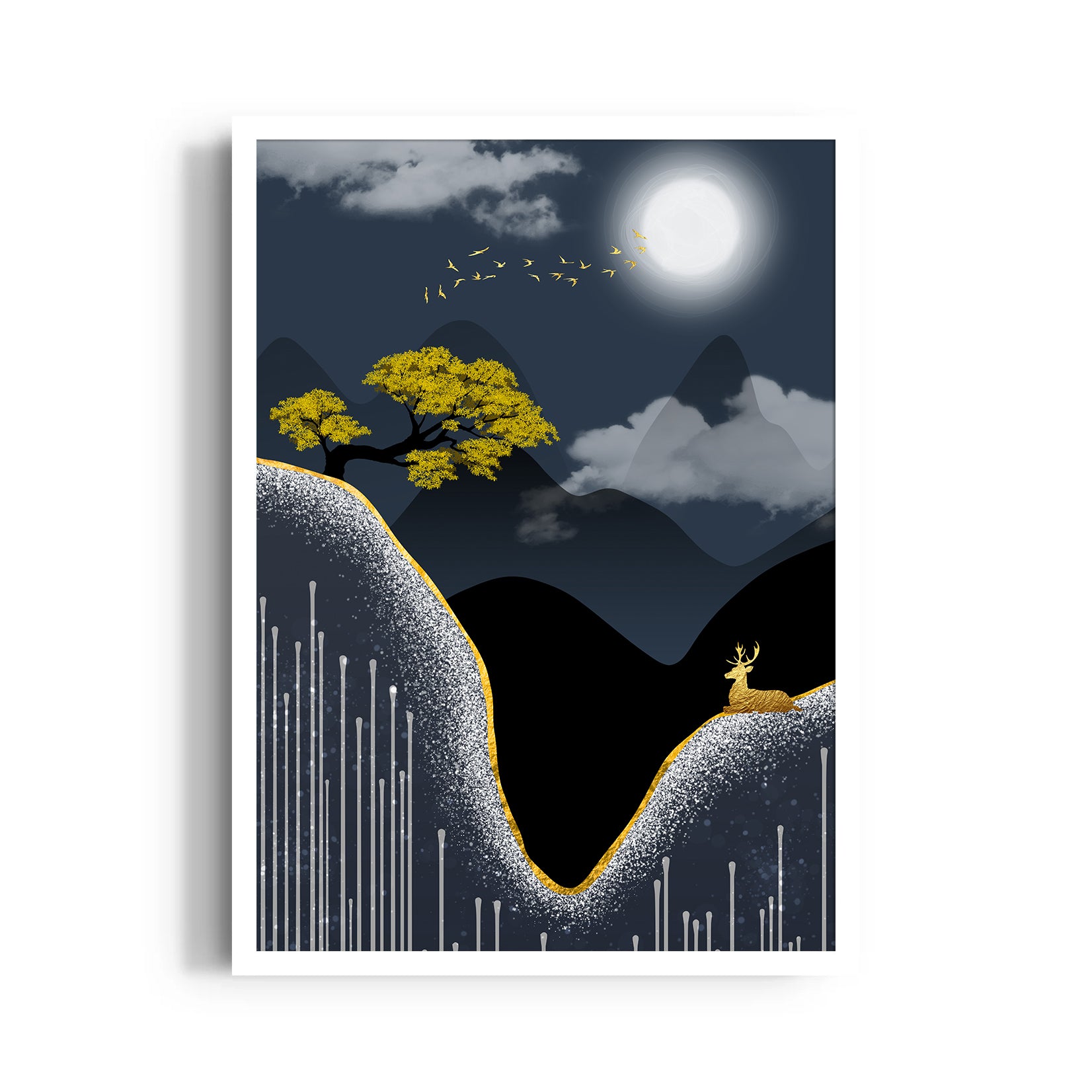 Moonlit Golden Valley - Landscape Modern Wall Art