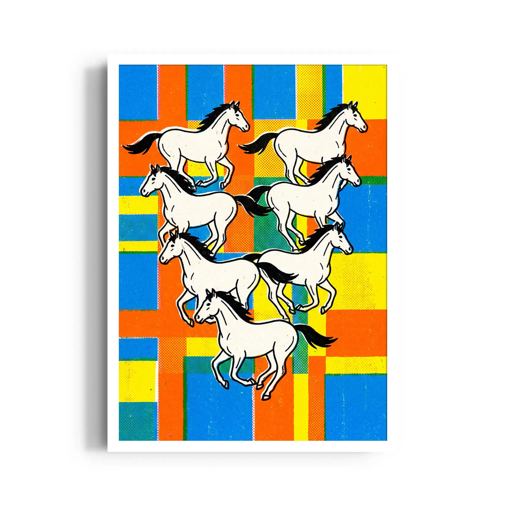 Geometric Vitality — 7 Horses Vastu Art