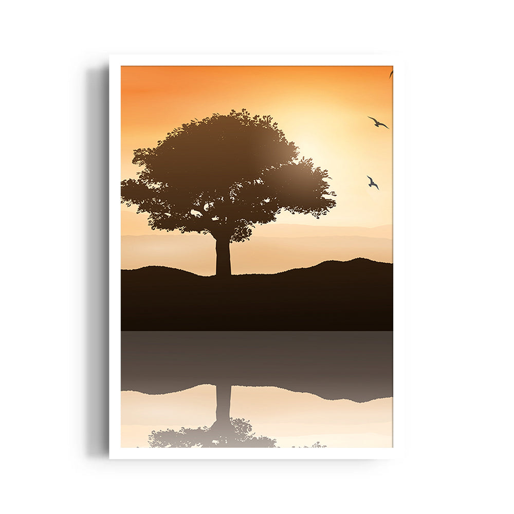 Amber Horizon Lone Tree – Landscape Modern Wall Art - Pillow Fights
