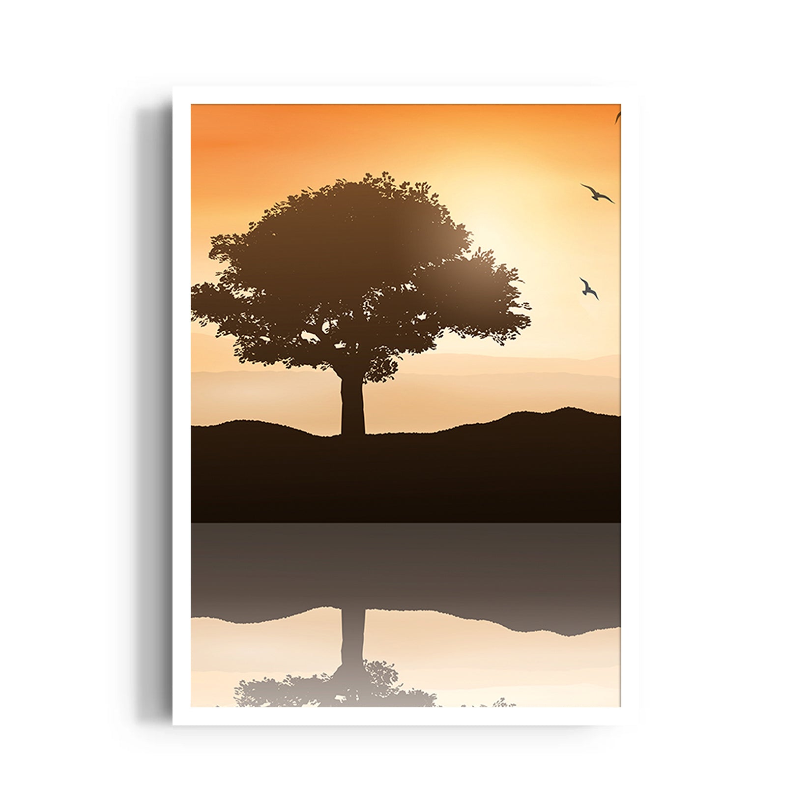 Amber Horizon Lone Tree - Landscape Modern Wall Art