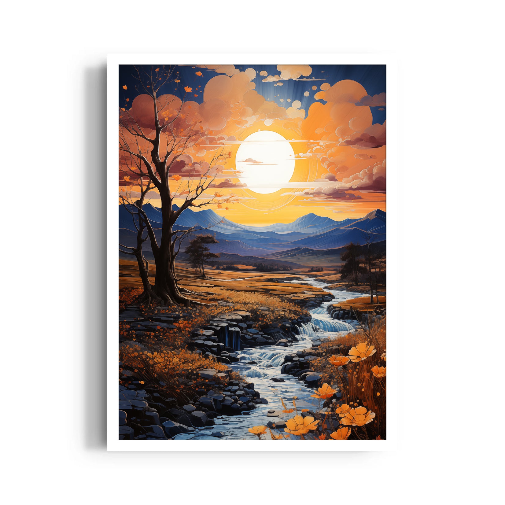 Golden Autumn River Valley - Landscape Modern Wall Art