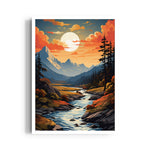 Autumn Moonlit Mountain Stream - Landscape Modern Wall Art - Pillow Fights