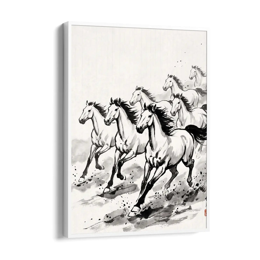 Zen Brushwork Gallop — 7 Horses Vastu Art