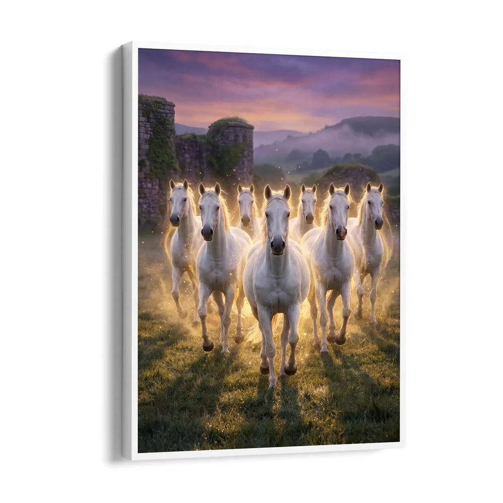 Golden Aura Victory — 7 Horses Vastu Art