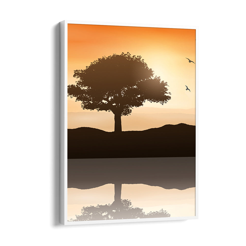 Amber Horizon Lone Tree – Landscape Modern Wall Art - Pillow Fights