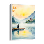 Misty Castle Lake Reverie - Landscape Modern Wall Art