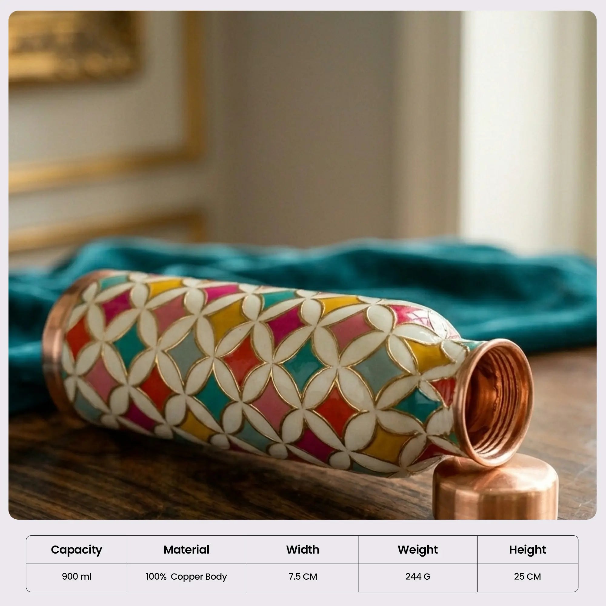 Vibrant Geometric Floral Copper Bottle