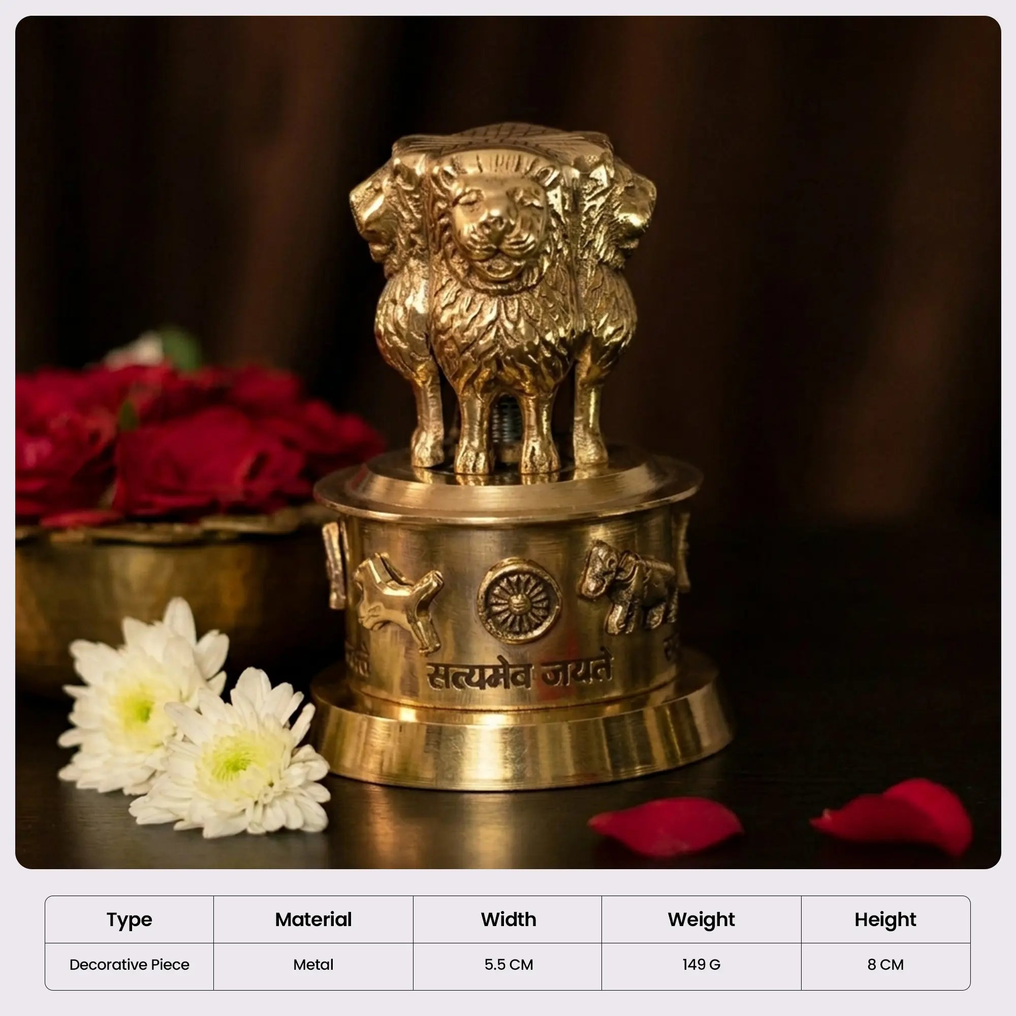 Antique Brass Ashoka Pillar Lion Capital Replica Decor Piece