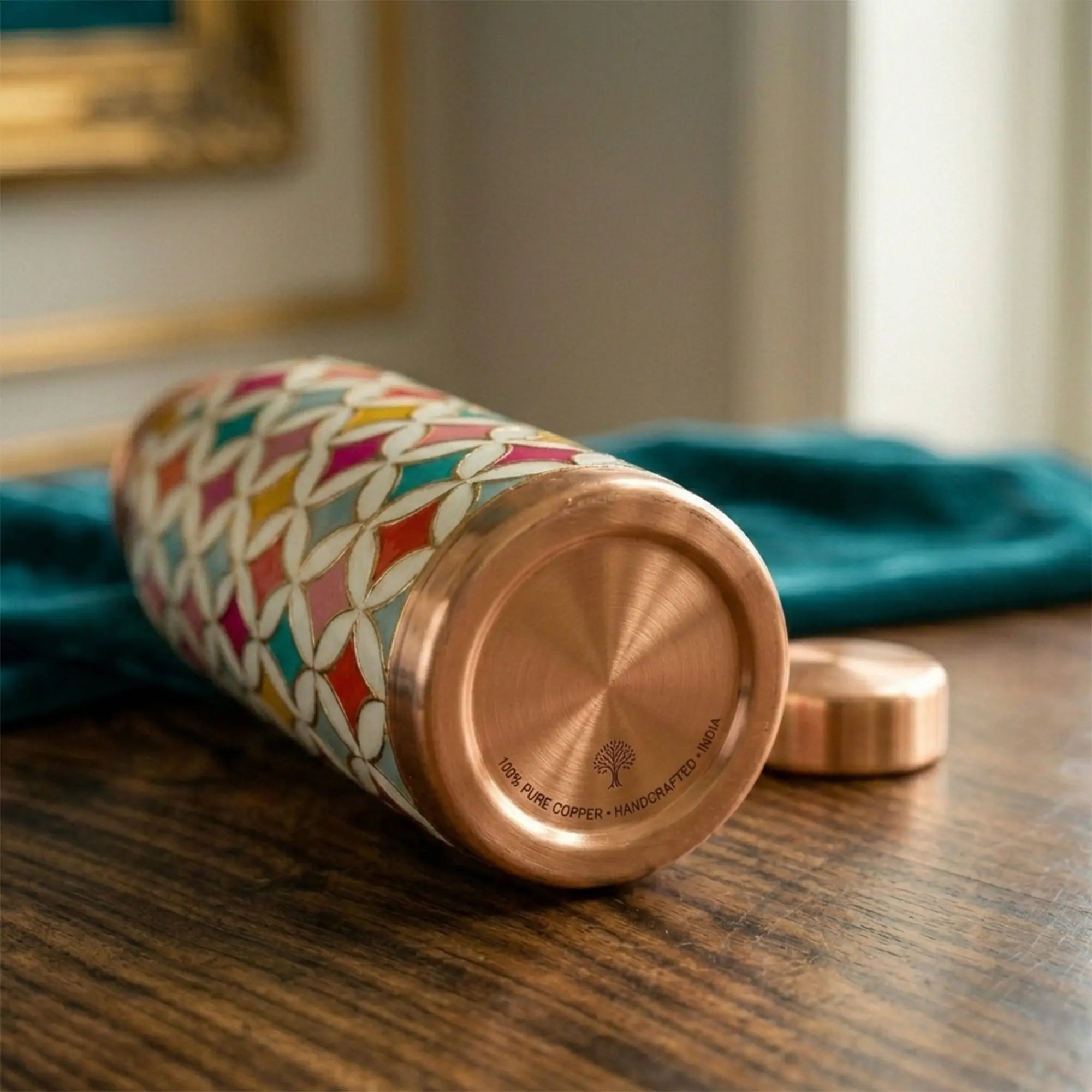 Vibrant Geometric Floral Copper Bottle