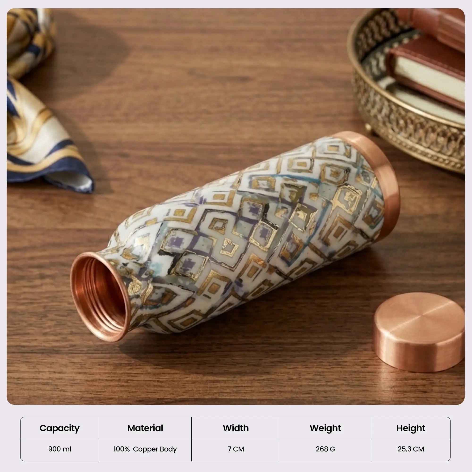 Grey Barfi Geometric Print Copper Bottle