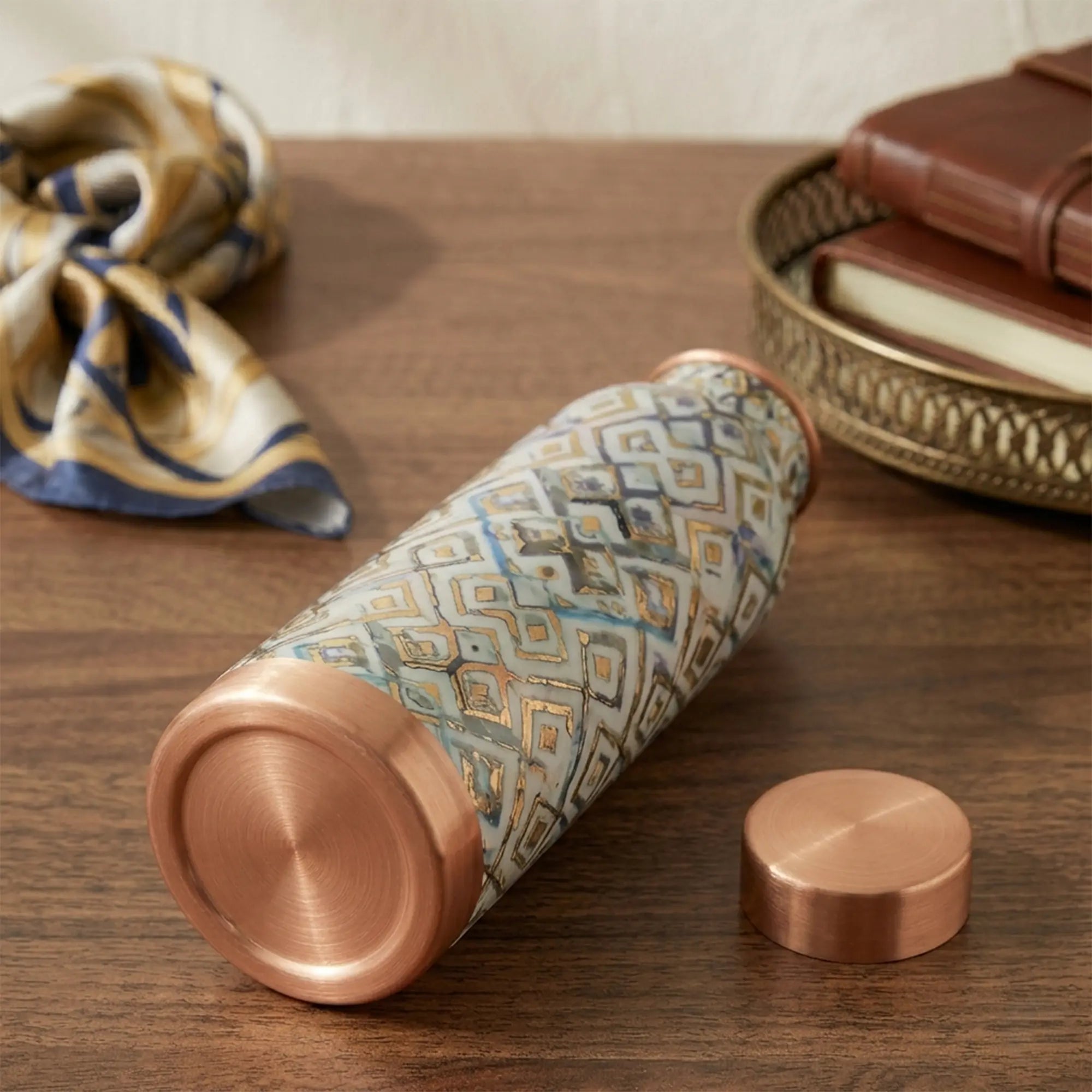 Grey Barfi Geometric Print Copper Bottle