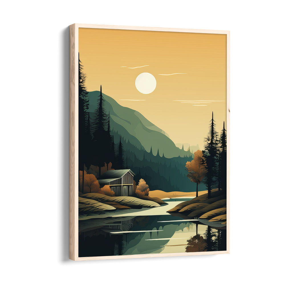 Golden Pines Cabin Reflection – Landscape Modern Wall Art - Pillow Fights