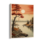 Crimson Lakeside Serenity – Landscape Modern Wall Art - Pillow Fights