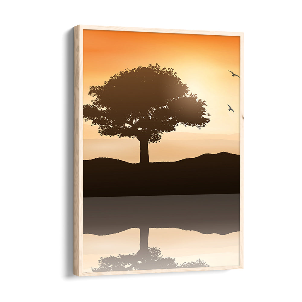 Amber Horizon Lone Tree – Landscape Modern Wall Art - Pillow Fights