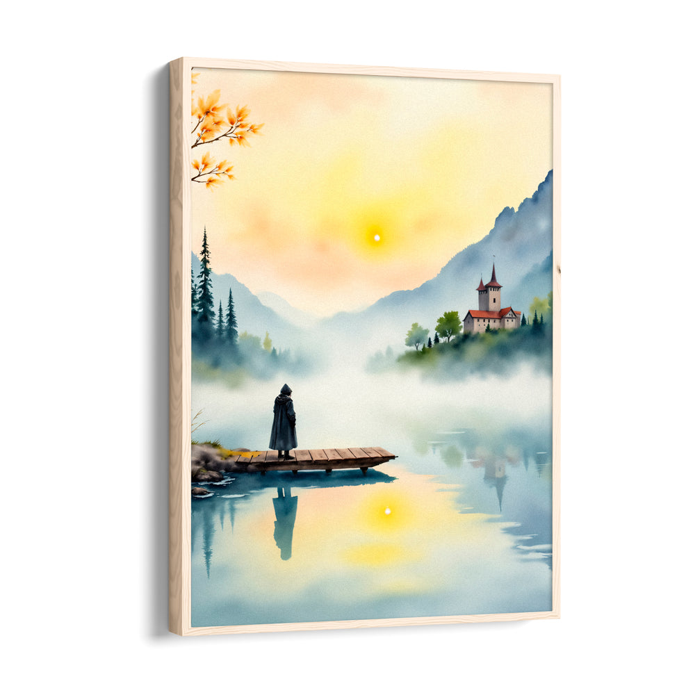 Misty Castle Lake Reverie - Landscape Modern Wall Art