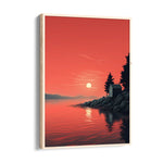 Crimson Lake Sunset Cabin - Landscape Modern Wall Art