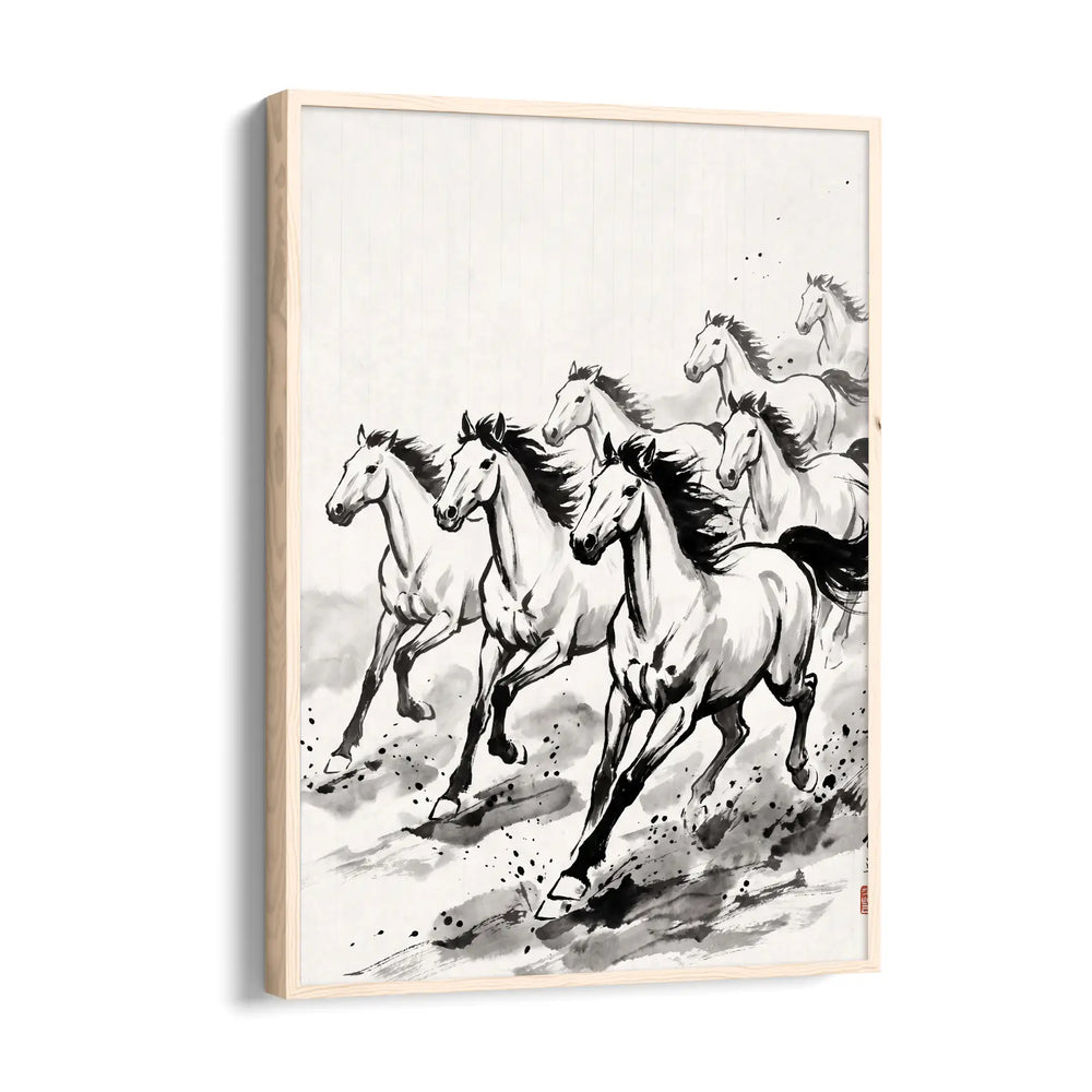 Zen Brushwork Gallop — 7 Horses Vastu Art