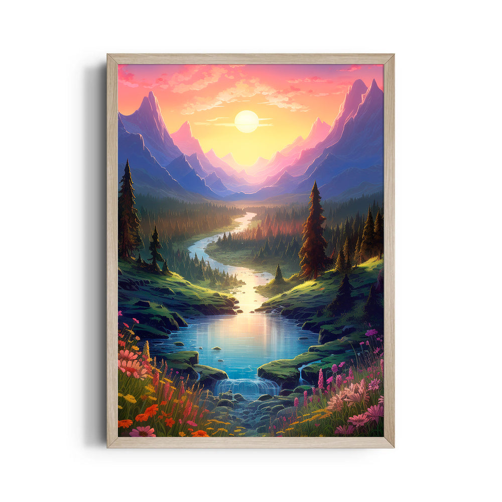 Eternal Sunrise Valley River - Landscape Modern Wall Art