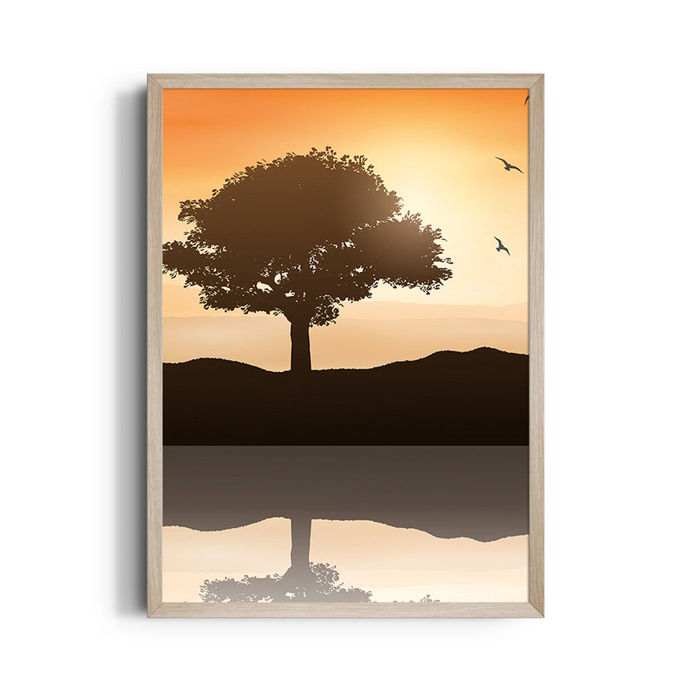Amber Horizon Lone Tree – Landscape Modern Wall Art - Pillow Fights