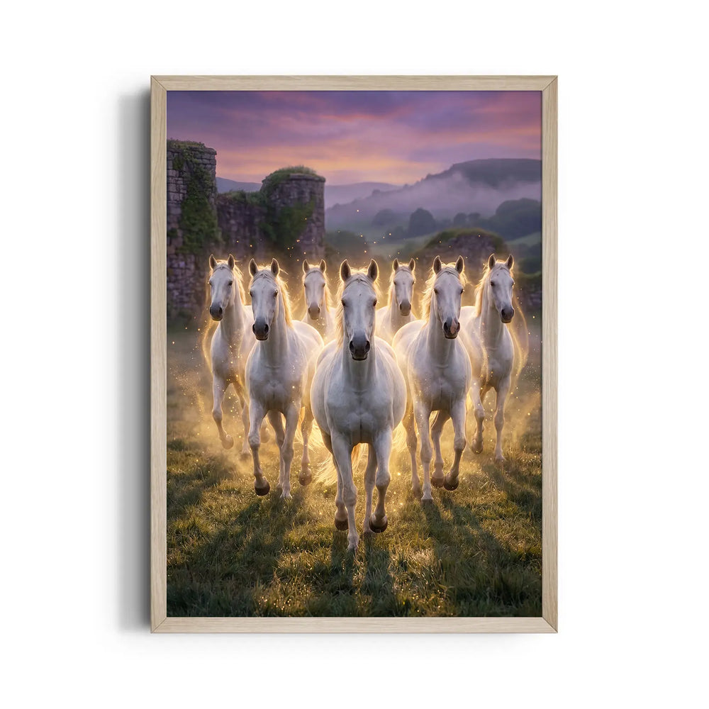 Golden Aura Victory — 7 Horses Vastu Art
