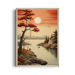Crimson Lakeside Serenity – Landscape Modern Wall Art - Pillow Fights