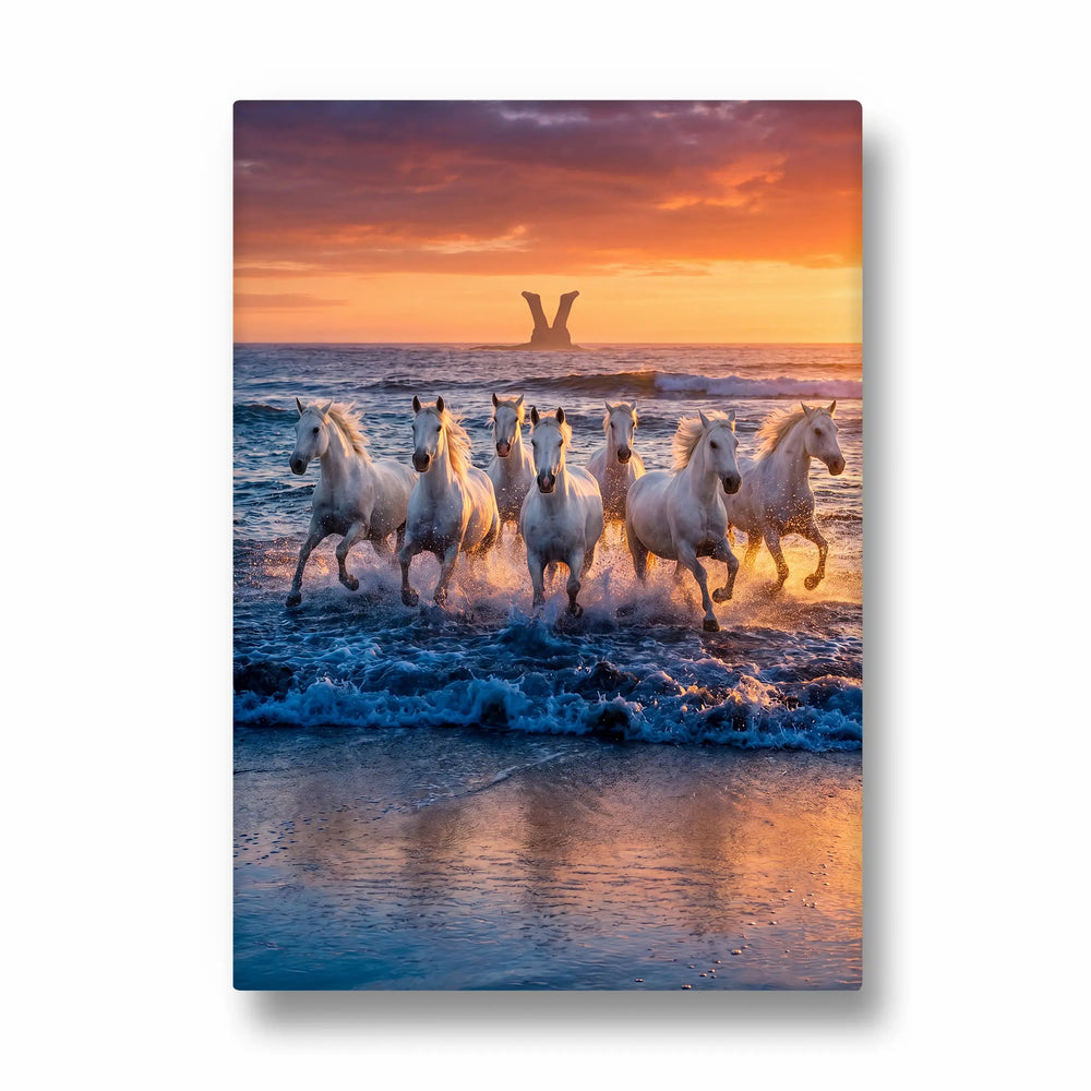 Majestic Shoreline Sprint - 7 Horses Wall Art