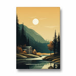 Golden Pines Cabin Reflection – Landscape Modern Wall Art - Pillow Fights