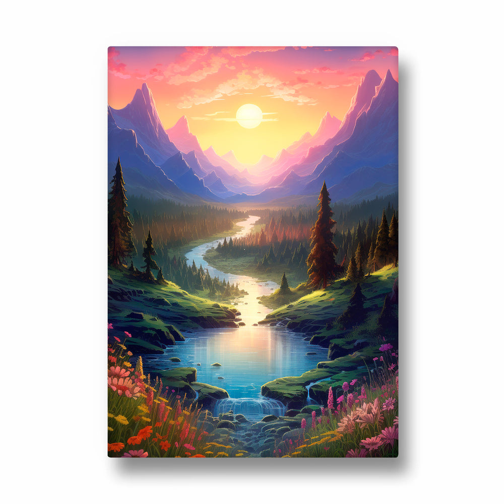 Eternal Sunrise Valley River - Landscape Modern Wall Art