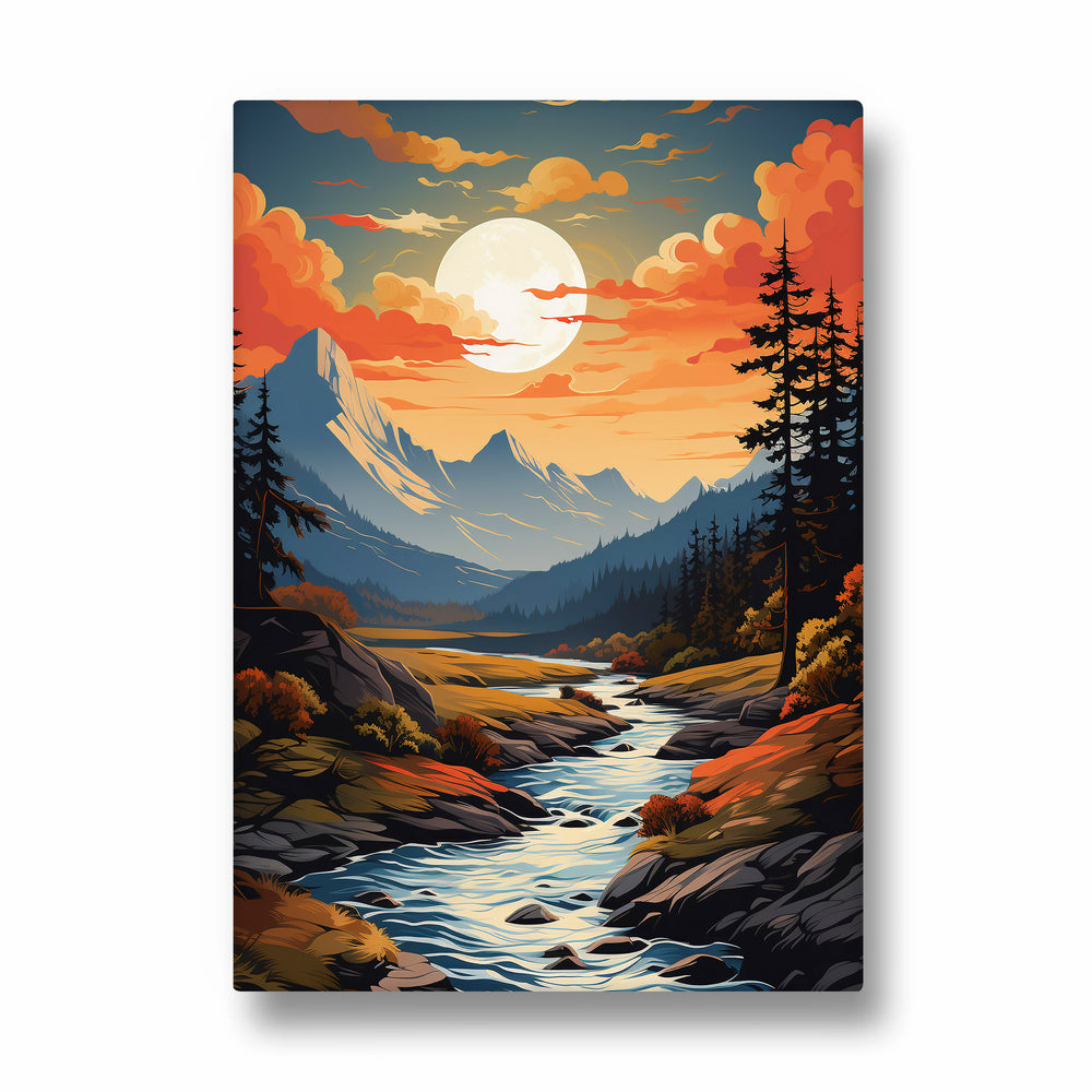 Autumn Moonlit Mountain Stream - Landscape Modern Wall Art - Pillow Fights