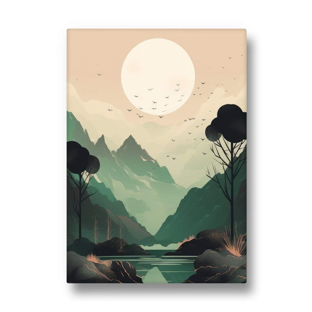 Emerald Valley Moonrise – Landscape Modern Wall Art - Pillow Fights