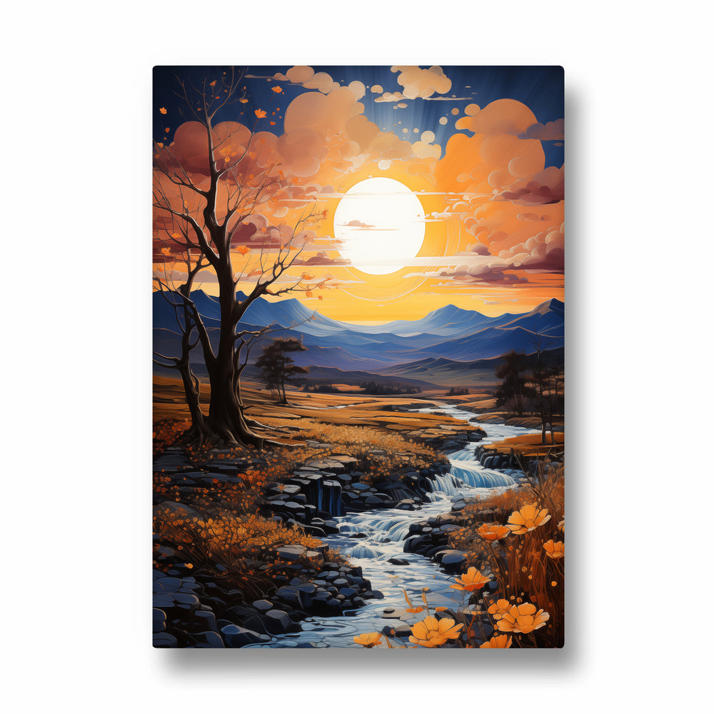 Golden Autumn River Valley - Landscape Modern Wall Art